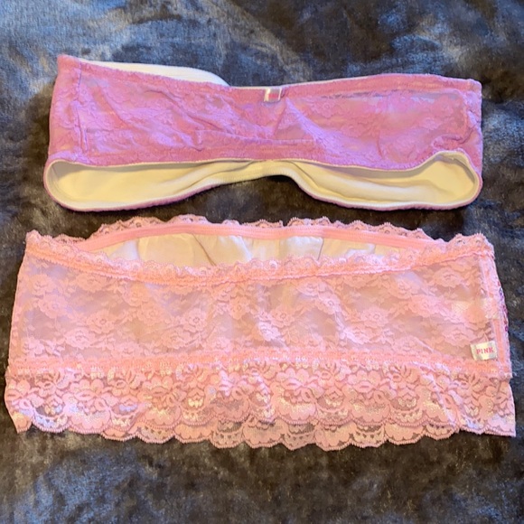 Pink Victoria’s Secret 1 Pink Sequins Lace Trim Bandeau Size Large - Picture 2 of 5